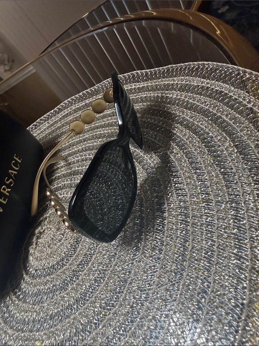 Versace Black Sunglasses with Gold Medallion Trim - Picture 3 of 4